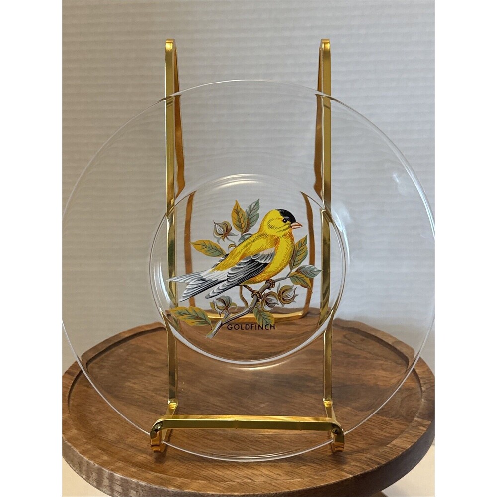 Birds painted On Clear Glass Plates Robin Goldfinch Blue Jay Tufted Titmouse